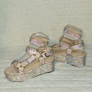 2" Sparkle Rhinestone harness strap Flatform Platform shoes Comfy